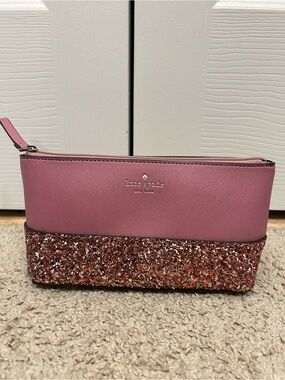 kate spade peony glitter-bottom zip cosmetic pouch